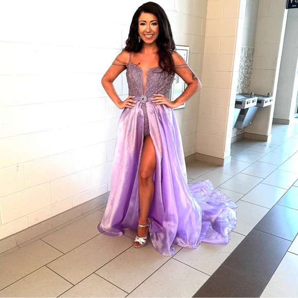 Purple Rachel Allan romper- bodysuit. Size 6. - Picture 8 of 8